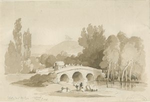 Stafford - Hollyford Bridge, Milford: Sepia-Zeichnung, 7. Juni 1838 von Thomas Peploe Wood