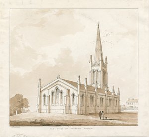 Tunstall Kirche: Feder- und Tuschzeichnung, 1838