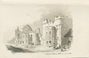 Tutbury Castle - Hof: Feder- und Tuschzeichnung, 27. Nov 1837 von Thomas Peploe Wood