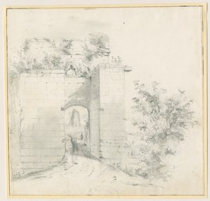 Tutbury Schloss - Eingangstor: Bleistiftzeichnung, undatiert [?19. Jahrhundert] von Thomas Peploe Wood