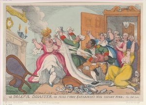 Ein trauriges Unglück, oder Miss Fubby Fatarmins Perücke fing Feuer, 20. September 1813 von Thomas Rowlandson
