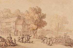 An Bord eines Fährbootes, ca. 1810