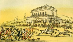 Dr. Syntax verliert sein Geld auf der Rennbahn in York von Thomas Rowlandson