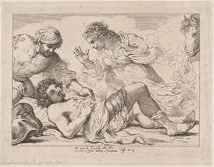 Erminia entdeckt den verwundeten Tancred aus Tasso, Gerusalemme Liberata, ca. 1790