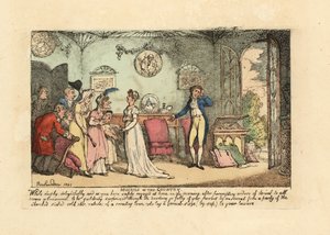 Modisches Paar wird von einem dummen, steinernen, faulen Verwandten gestört von Thomas Rowlandson