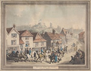 Fuchsjagd [Satz von vier]: 4. Rückkehr von der Jagd. Szene in Eaton von Thomas Rowlandson