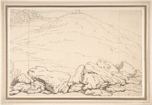 Hügelige Landschaft mit Felsen von Thomas Rowlandson