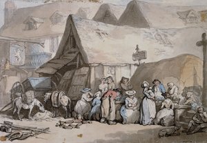 Honiton, Devon: Schuhe und Hüte zum Verkauf vor dem Lion Inn