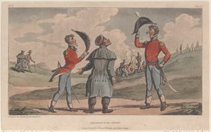 Einführung bei seinem Oberst, aus Die militärischen Abenteuer von Johnny Newcome, 1815