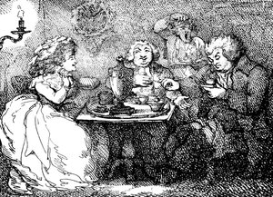 James Boswell, seine Frau und Dr. Johnson beim Tee in Edinburgh, 1773, 1786 von Thomas Rowlandson