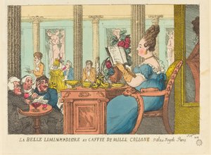 Die schöne Limonadenverkäuferin im Café des Mille Colonnes, Palais Royal, Paris von Thomas Rowlandson