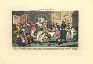 Mann fällt von einem kaputten Stuhl bei einer Dinnerparty von Thomas Rowlandson