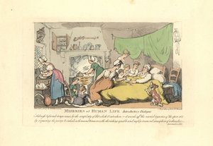 Mann in seinem Krankenbett, umgeben von liebevoller Ehefrau, Kindern und Diener von Thomas Rowlandson