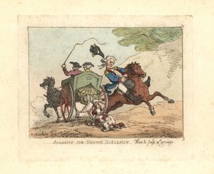 Mann verliert die Kontrolle über sein Pferd beim Vorbeifahren an einer Kutsche von Thomas Rowlandson