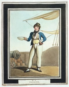 Matrose zur Zeit von Horatio Nelson (1758-1805), der verschiedenen Aufgaben nach seinen Fähigkeiten zugewiesen wurde, einige arbeiteten auf den Masten, andere auf dem Oberdeck, verantwortlich für den Anker, wieder andere waren Teil des Kanonierteams