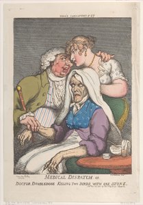 Medizinische Depesche oder Doktor Doubledose tötet zwei Fliegen mit einer Klappe, 20. November 1810 von Thomas Rowlandson