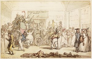 Napoleons Kutsche wird von modischen Londonern betrachtet, aus "Eine historische Darstellung der Kampagne in den Niederlanden, 1815", 1817