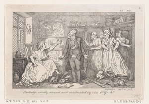 Rebhuhn grausam beschuldigt und von seiner Frau misshandelt, aus Die Geschichte von Tom Jones, ein Findelkind von Thomas Rowlandson