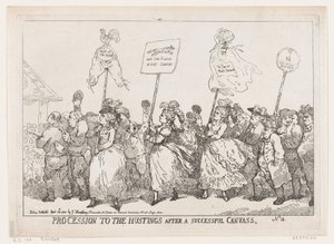 Prozession zu den Wahlurnen nach einer erfolgreichen Wahlkampagne, 30. April 1784 von Thomas Rowlandson