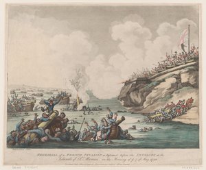 Probe einer französischen Invasion, aufgeführt vor den Invaliden auf den Inseln..., 18. Mai 1798 von Thomas Rowlandson