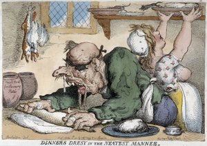 Kranker Mann bereitet das Essen zu - Karikatur von Rowlandson