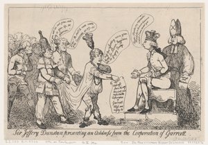 Sir Jeffery Dunstan präsentiert eine Adresse der Corporation of Garratt, Dezember 30, 1788