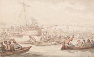 Das jährliche Ruderrennen um Doggetts Mantel und Abzeichen von Thomas Rowlandson