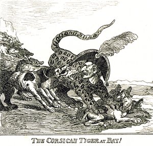 Der gebellte korsische Tiger (Napoleon Bonaparte), Karikatur 1808