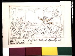 Der Baron hält eine Rede vor der Nationalversammlung und vertreibt alle Mitglieder von Thomas Rowlandson