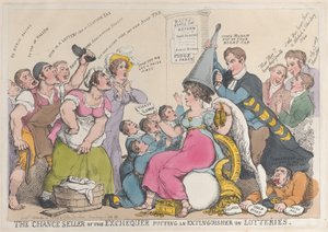Der Losverkäufer des Schatzamtes setzt einen Löscher auf Lotterien, Sep..., 18. September 1823 von Thomas Rowlandson