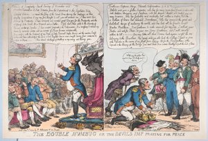 Der doppelte Humbug oder der Teufelsbube betet für Frieden, 1. Januar 1814 von Thomas Rowlandson