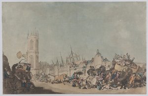 Der übertriebene Ochse (Wilder Stier auf der Westminster Bridge) von Thomas Rowlandson