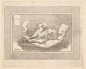 Der Philosoph Bärtiger alter Mann, der ein Buch kopiert, 1783-87 von Thomas Rowlandson
