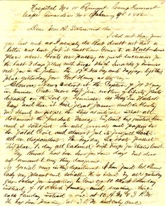 Brief unterschrieben T.S. Hawley, Hospital 11. Missouri Infanterie, Camp Fremont, Cape Girardeau, an Familie, 9. Februar 1862