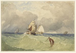 Dreimaster und Tjalk segeln auf hoher See von Thomas Sewell Robins