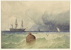 Dreimaster vor Anker bei aufkommendem Unwetter