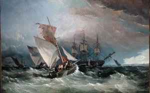 Shrimp-Kutter vor dem Nore, Sheerness in der Ferne, um 1854