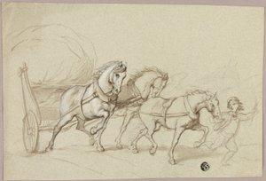 Kind führt drei Pferde und Wagen von Thomas Stothard