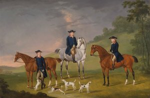 John Corbet, Sir Robert Leighton und John Kynaston mit ihren Pferden und Hunden