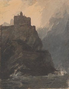 Schloss auf einer Klippe, mit stürmischer See und Schiffswrack am Fuß der Klippe von Thomas Sully