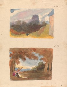 Zwei Zeichnungen auf einem Blatt: Landschaft mit Schloss - Moderne Art (Nr. 13); Landschaft mit Figuren im Vordergrund (Nr. 14) von Thomas Sully