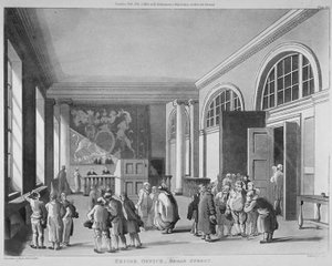 Innenansicht des Steueramts, Old Broad Street, City of London, 1810