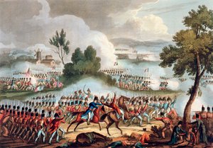 Der linke Flügel der britischen Armee in Aktion bei der Schlacht von Waterloo, 18. Juni 1815 von Thomas Sutherland