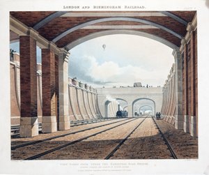 Ansicht von unter der Hampstead Road Bridge, Blick auf den Bahnhof am Euston Square, 1837