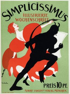 Kunst. Literatur. Die Zeitschrift Simplicissimus. Plakat von Thomas Theodor Heine, Deutschland, ca. 1890 von Thomas Theodor Heine