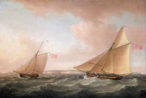 Eine Yacht des britischen Leuchtturmdienstes und ein Revenue Cutter (Segelboot zur Bekämpfung des Schmuggels), vor Ramsgate (England)