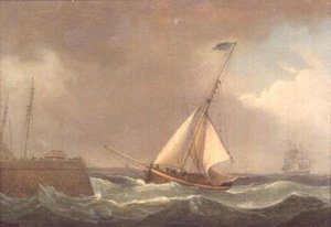 Ein Indiaman vor Anker von Thomas Whitcombe