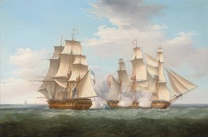 H.M.S. Ethalion im Gefecht mit der spanischen Fregatte Thetis vor Kap Finisterre, 16. Oktober 1799