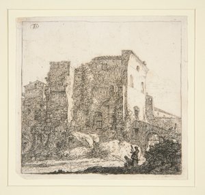 Landschaft mit Ruinen und einem Fischer von Thomas Wijck