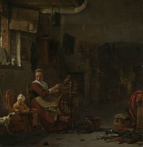 Bäuerin beim Spinnen von Thomas Wijck
